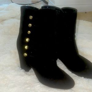 Very cute stylish boots, size 9 1/2 suede with gold buttons